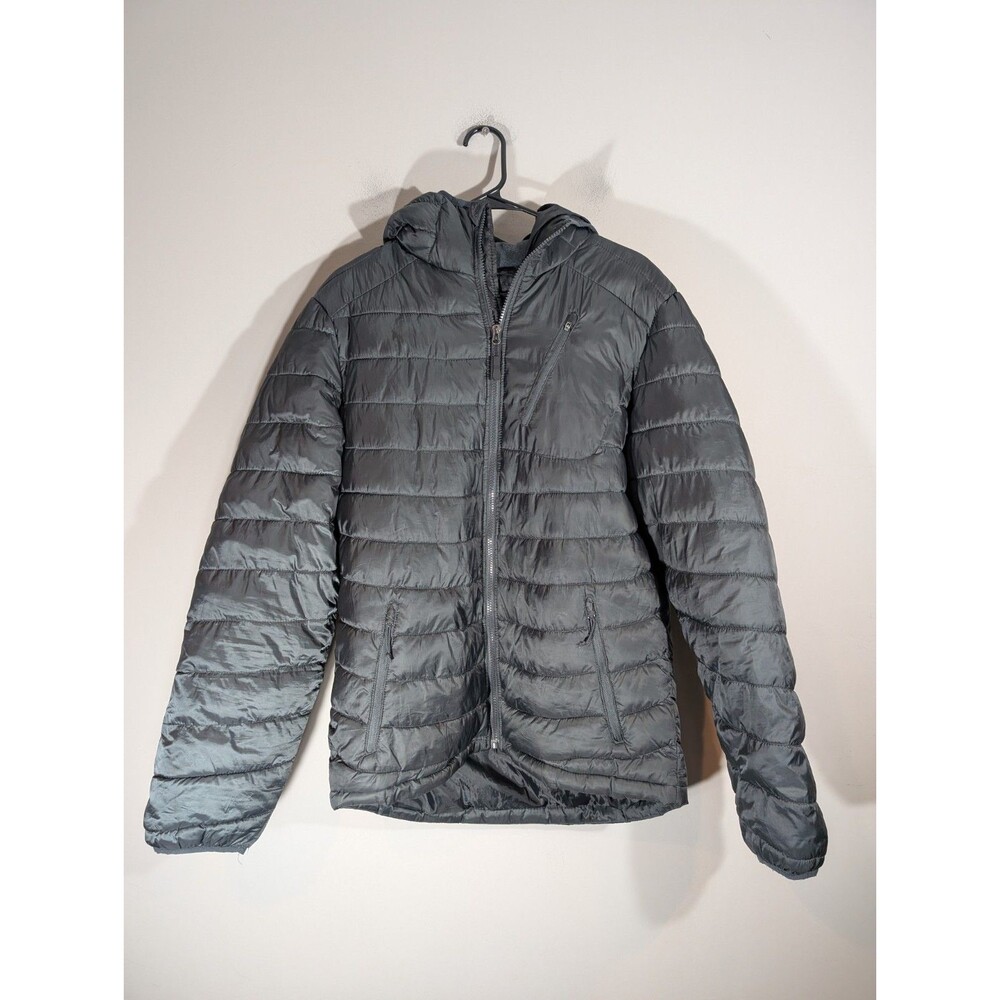 Stoic Mens Dark Gray Hooded Puffer Quilted‎ Jacket Sz M Outdoor Hiking Travel